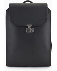 Emporio Armani - Tumbled-leather Backpack With Flap And Laptop Compartment - Lyst