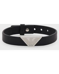 Emporio Armani Black Leather Id Bracelet