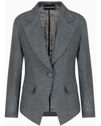 Emporio Armani - Single-breasted Jacket With Smocking Details In Washed Linen - Lyst