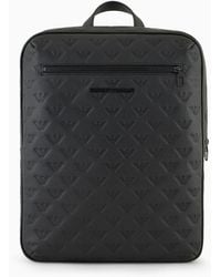 Emporio Armani - Slim Leather Backpack With All-over Embossed Eagle - Lyst