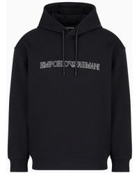 Emporio Armani - Oversize-sweatshirt Mit Kapuze, Gefertigt Aus Doppellagigem Jersey Mit Kapuze Und Gesticktem, Profiliertem Logo - Lyst