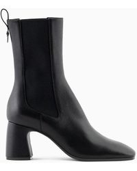 Emporio Armani - Nappa Leather High-heeled Ankle Boots With Elastic Insert - Lyst