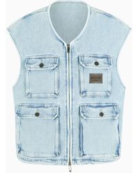 Emporio Armani - Ärmellose Weste Aus Dobby-Stoff Mit Denim-Effekt Und Mehreren Taschen - Lyst