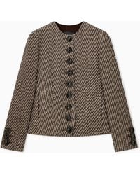Emporio Armani - Collarless Virgin Wool Blazer With Diagonal Tricot Effect - Lyst