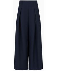 Emporio Armani - Wide Pleated Trousers With Embossed Jacquard Motif - Lyst