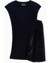 Emporio Armani - Knit Top With Asymmetrical And Sleeveless Ribbed Design And Pleated Panel - Lyst