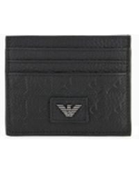 Emporio Armani - Leather Card Holder With All-Over Embossed Eagle - Lyst