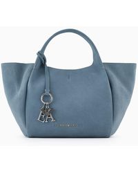 Emporio Armani - Split Cowhide Shopper Bag With Logo Charm - Lyst