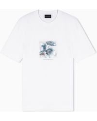 Emporio Armani - Lyocell Blend Jersey T-Shirt With Printed And Embroidered Graphic Design - Lyst