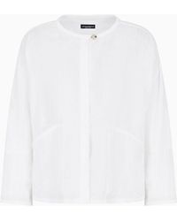 Emporio Armani - Pure Linen Crew-neck Shirt With Brushed Details - Lyst