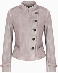 Emporio Armani - Garment-dyed Nappa-lambskin Jacket With Canvas Sleeves - Lyst