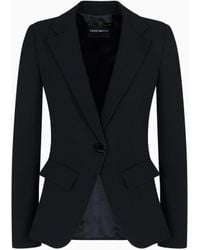 Emporio Armani - Blazer À Simple Boutonnage En Crêpe Cady - Lyst