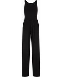 Emporio Armani - Asv Recycled Viscose Beachwear Jumpsuit With Micro Stud Logo - Lyst