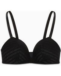 Emporio Armani - Armani Sustainability Values Padded Triangle Bra In Recycled Bonded Mesh With All-over Lettering - Lyst
