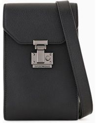Emporio Armani - Tumbled-leather Tech Case With Shoulder Strap - Lyst