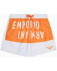 Emporio Armani - Asv Recycled-fabric Swim Shorts With Bold Logo Band - Lyst