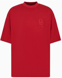 Emporio Armani - Oversize-t-shirt Aus Heavy Jersey Mit Ea-logo-stickerei - Lyst