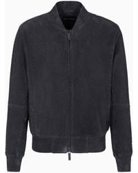 Emporio Armani - Goat Suede Comfort-Fit Blouson With Elastic Embroidery - Lyst