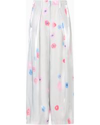 Emporio Armani - Fluid Viscose Trousers With Pleats And All-Over Floral Print - Lyst