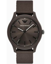 Emporio Armani - Montre En Tissu De Nylon #Tide Ocean Material À Trois Aiguilles De Couleur Marron - Lyst
