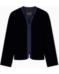 Emporio Armani - Collarless Velvet Blazer With Front Zip And Regular Fit - Lyst
