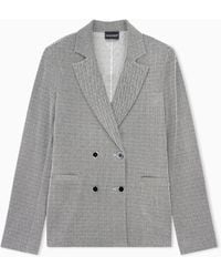 Emporio Armani - Double-Breasted Cotton Jersey Blazer With A Chevron Pattern - Lyst