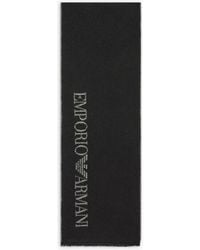 Emporio Armani - Wool And Cashmere Scarf With Jacquard Logo - Lyst