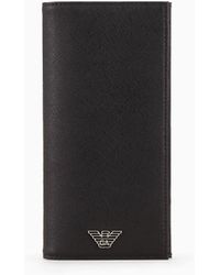 Emporio Armani - Asv Large Currency Holder In Regenerated Saffiano Leather With Eagle Plate - Lyst