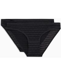 Emporio Armani - Two-pack Of Asv Recycled Bonded Mesh Briefs With All-over Lettering - Lyst