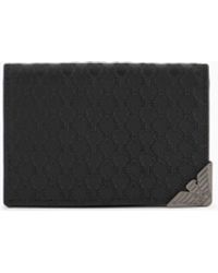 Emporio Armani - Tarjetero Con Solapa De Piel Con Motivo Integral En Relieve - Lyst