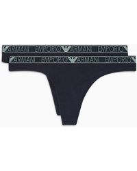 Emporio Armani - Asv Two-pack Of Organic-cotton Thongs With Logo Studs - Lyst