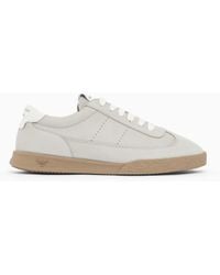 Emporio Armani - Nubuck Sneakers With Perforated Details And A Rubber Sole - Lyst