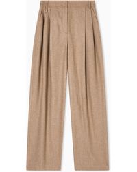 Emporio Armani - Pantalones Con Pinzas De Franela De Lana Icon - Lyst