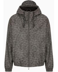 Emporio Armani - Water-repellent Hooded Blouson In Nylon Jacquard With A Camouflage Pattern - Lyst