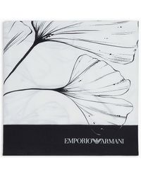 Emporio Armani - Viscose Stole With An All-over Ginkgo Print - Lyst