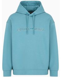 Emporio Armani - Oversized Double-jersey Hooded Sweatshirt With Logo Embroidery Trim - Lyst