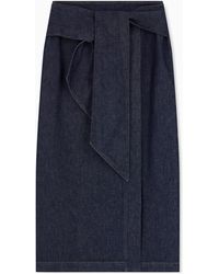 Emporio Armani - Cotton Denim Skirt With A Wide Waistband And Self-Tie Belt - Lyst