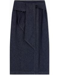 Emporio Armani - Cotton Denim Skirt With A Wide Waistband And Self-Tie Belt - Lyst