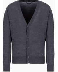 Emporio Armani - Plain-knit Virgin-wool V-neck Cardigan - Lyst