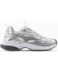 Emporio Armani - Mesh Sneakers With Laminated Details And Signature Logo - Lyst