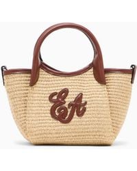 Emporio Armani - Woven Straw Small Shopper Bag With Ea Logo - Lyst