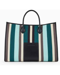 Emporio Armani - Shopper Bag In Multicolour Striped Canvas - Lyst