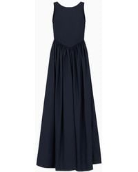 Emporio Armani - Long, Full-skirted Poplin Dress With Gathered Waist - Lyst
