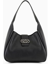 Emporio Armani - Leather Hobo Shoulder Bag With Eagle Buckle - Lyst