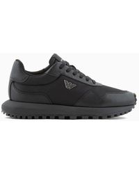 Emporio Armani - Armani Sustainability Values Recycled Nylon Sneakers With Regenerated Saffiano Details - Lyst