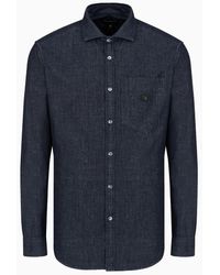 Emporio Armani - Denim Shirt With Pocket And Micro Eagle Patch - Lyst