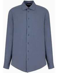 Emporio Armani - Garment-dyed Linen Shirt With French Collar - Lyst