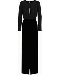 Emporio Armani - Langes Kleid Aus Cady Mit Strasssteinen Und Samt - Lyst