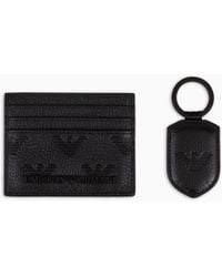 Emporio Armani - Gift Box With Leather Wallet And Keyring With All-Over Embossed Eagle - Lyst