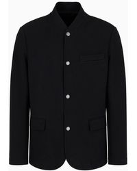 Emporio Armani - Piqué Jersey-fleece Jacket With Press Studs - Lyst